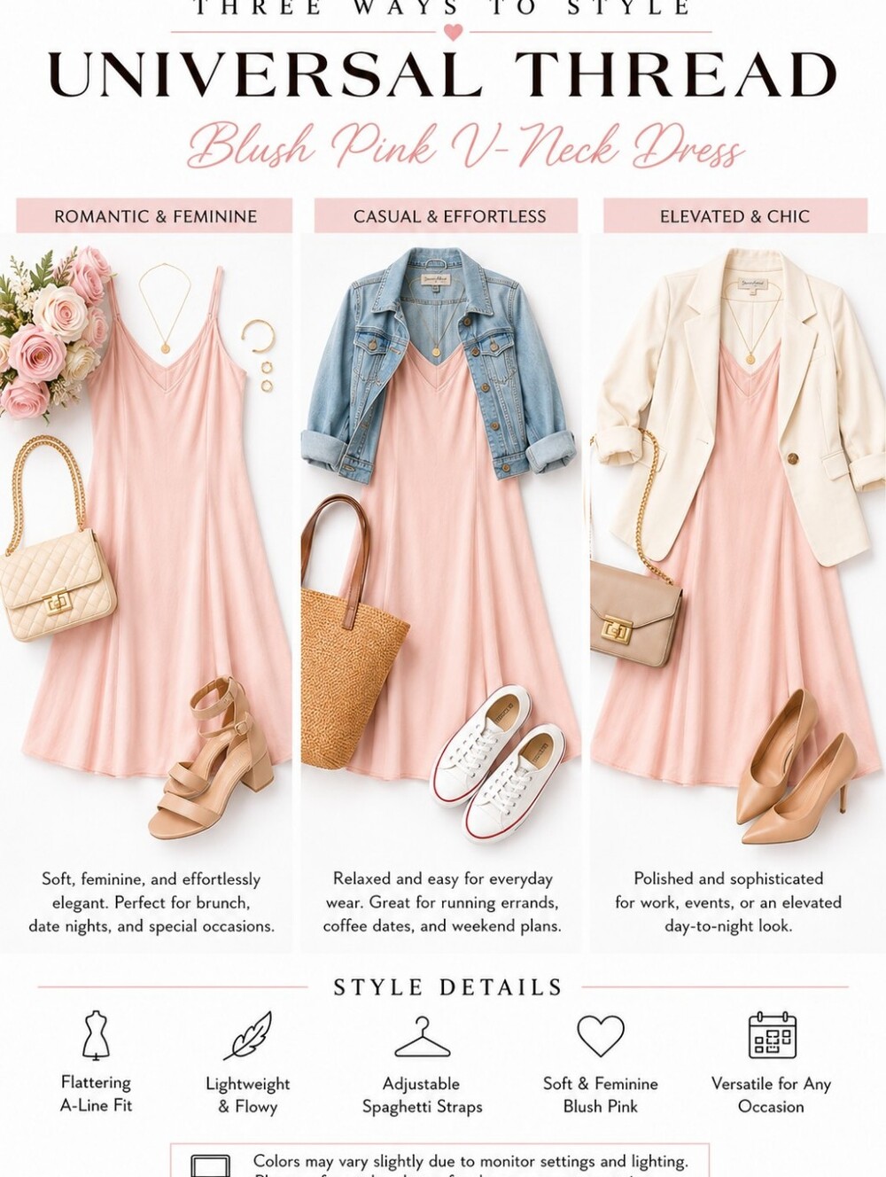 Universal Thread | Blush Pink Fully Lined Sundress | Adjustable Straps | Size M - Picture 3 of 7